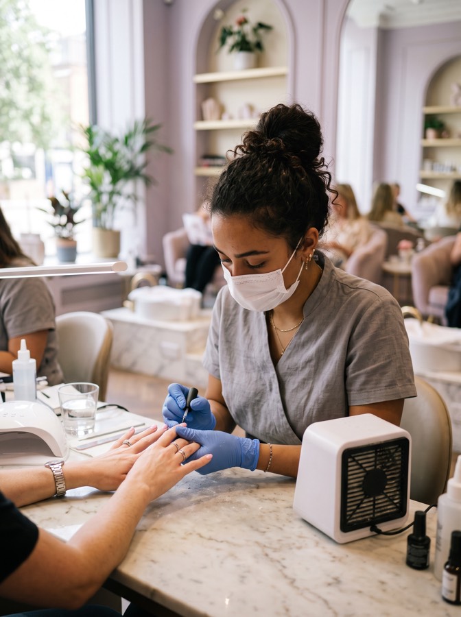 Ola — stylistka paznokci podczas manicure hybrydowego